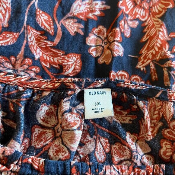 Old Navy Blue Coral Paisley Floral Flutter Ruffle Sleeve Boho Blouse Sz XS - Picture 8 of 10